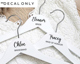 Custom Wedding Hanger Decal - Bridal Decals - Bridal Party Decals - Personalised Hanger Decal - Bridesmaid or Maid of Honour Gifts