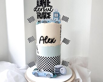 Onederful Race Personalised Cake Styling Bundle, 1st Birthday Racing Cake Decorations