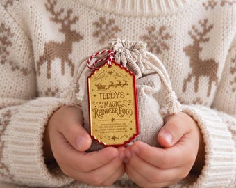 Personalised North Pole Reindeer Food Tag, Christmas Eve Reindeer Food Bag