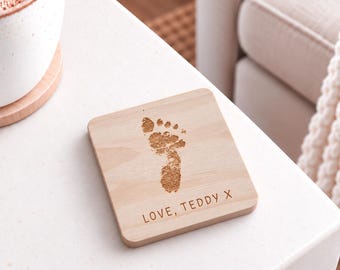 Personalised Baby Footprint Coaster, New Parent Keepsake