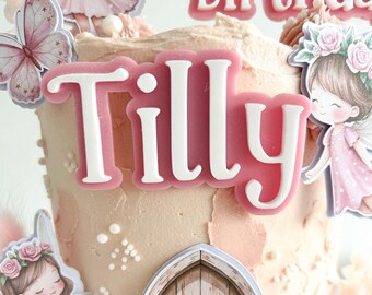 Personalised Fairy Name Cake Charm, Acrylic Fairy Cake Decoration