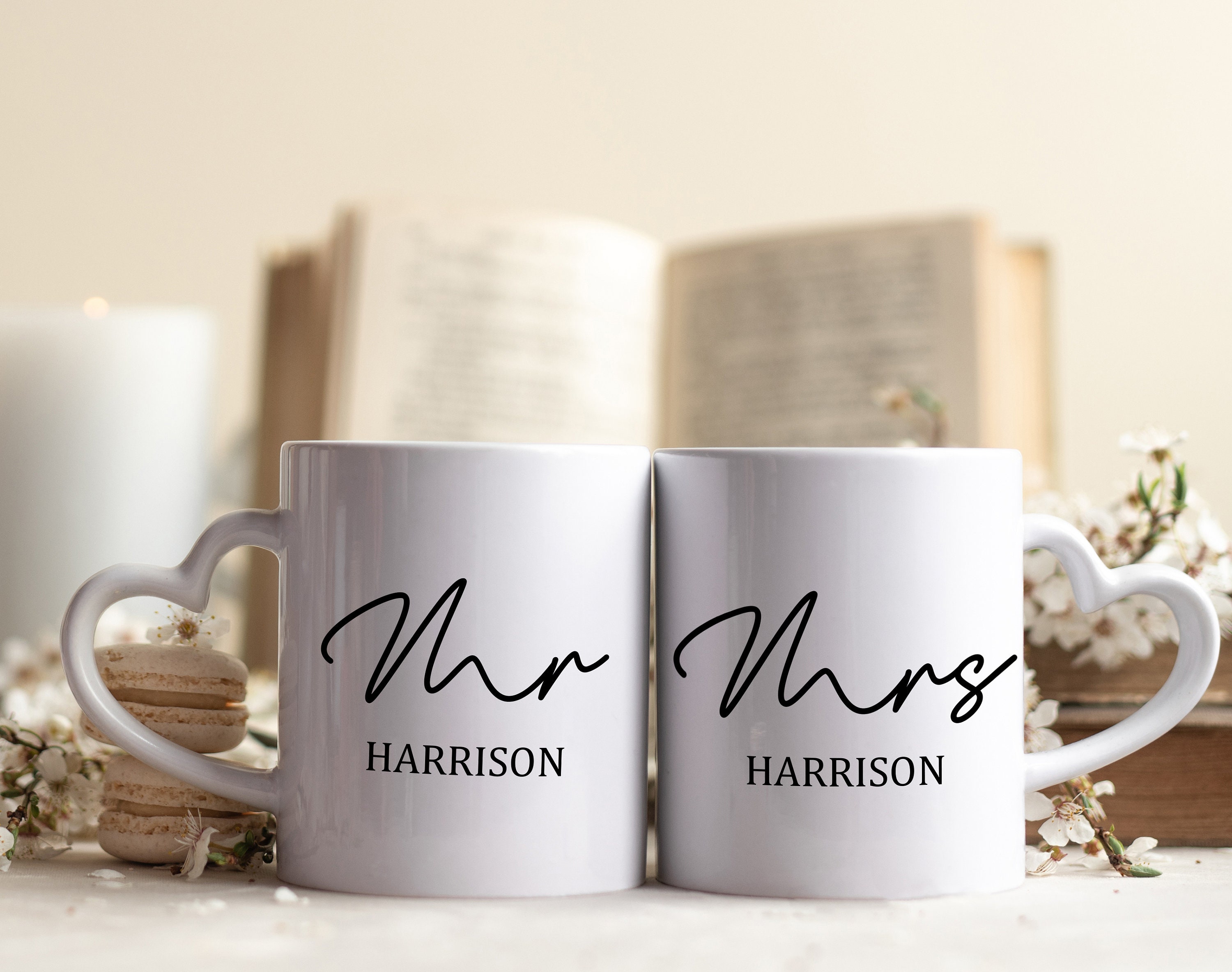  Regalos de boda para parejas – Mr and Mrs Couple Coffee Cups –  Taza de regalo de boda de aniversario para pareja – Novia y novio,  inauguración de la casa, compromiso