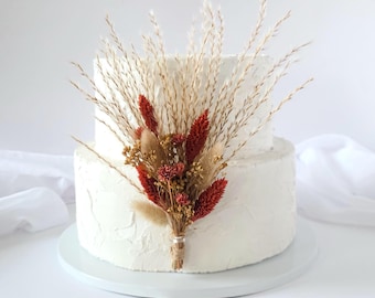 Autumn Terracotta Dried Wedding Cake Flowers, Burnt Orange Dried Flower Bouquet for Cakes