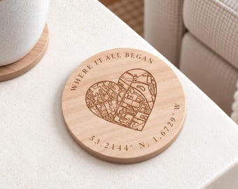 Personalised Where It All Began Map Coaster, Couples Anniversary Gift