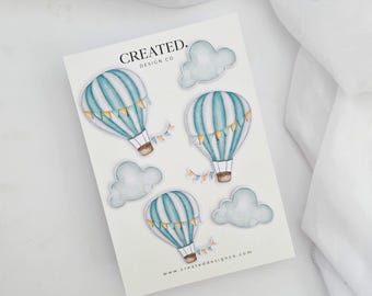 Blue Hot Air Balloon Cake Decorations Set - Baby Shower Cake Decor