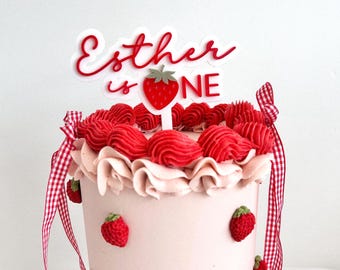 Personalised Name is One Birthday Cake Topper - Strawberry Theme