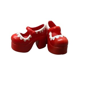 Vintage Barbie Size Red Platform Mary Janes White Detail