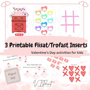 Puede incluir: PDF digital con tres insertos imprimibles Flisat/Trofast para actividades de San Valentín. Incluye un buzón rojo, chupetes en forma de corazón de colores y una cuadrícula rosa de tres en raya. Incluye instrucciones y plantillas.