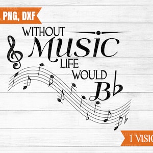 Zonder muziek leven zou platte svg, muziek svg, muziek knippen bestand muziek notities, muziek liefhebber citaat, muziek muur kunst svg, silhouet, svg, dxf, png