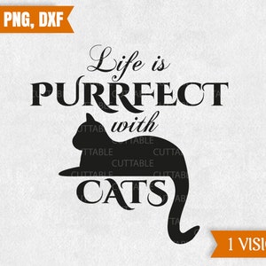 Das Leben ist Purrfect mit Katzen, schneiden Datei, Katzenliebhaber, Katze Zitat SVG, Katzen-Silhouette, Liebe Katzen geschnitten Datei SVG, verrückte Katzendame, Auto Aufkleber Svg, Dxf, png