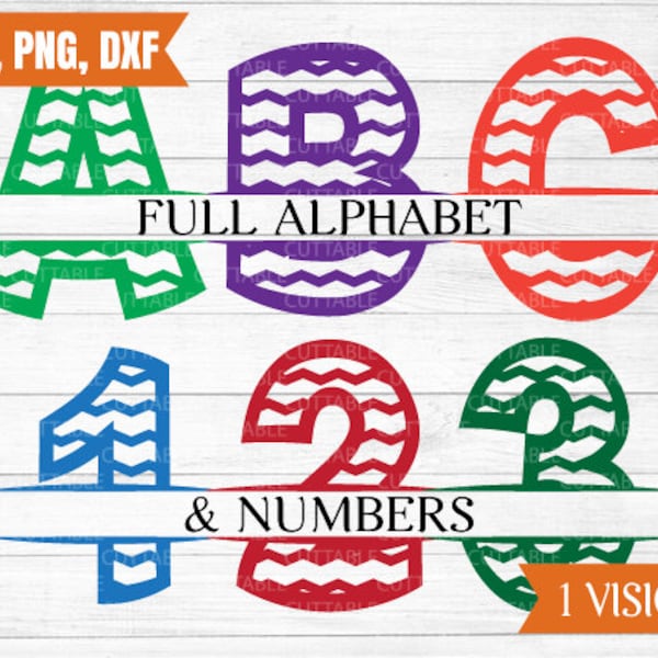 Split Alphabet and numbers svgs, zigzag patterned  letters cut files, letter stickers decal, wall silhouette, t-shirt design, svg,dxf,png