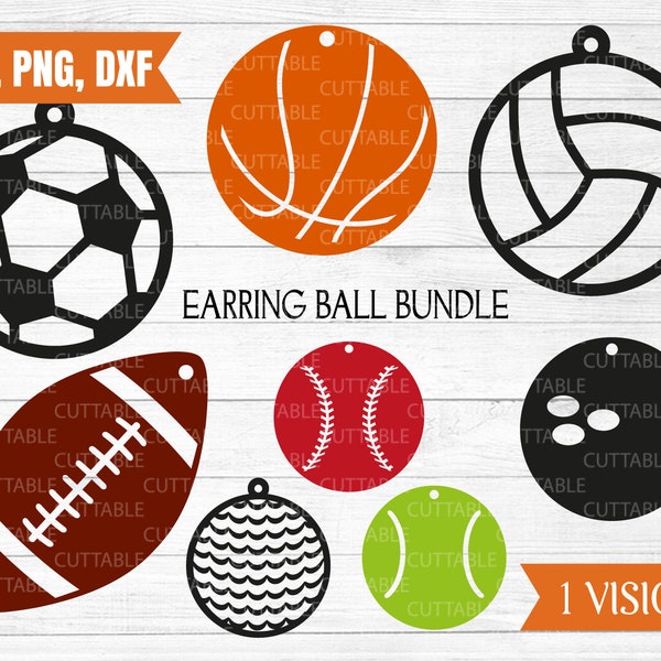 Earring bundle svg, 8 ball cut files, soccer,football,tennis,baseball,basketball,golf,bowling, Sport decorations, commerical use,png,dxf,svg