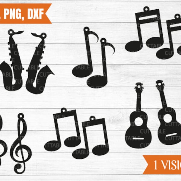 Music earrings svg, 6 music lover earring cut files, Jewellery or Decorations for commerical use, PNG dxf svg downloadable DIY leather svg