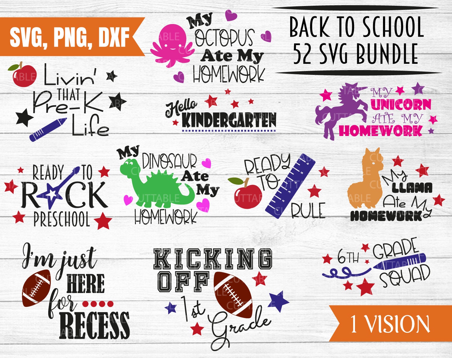 Back to School Bundle svg png jpeg dxf cut file Kicking Off School ...