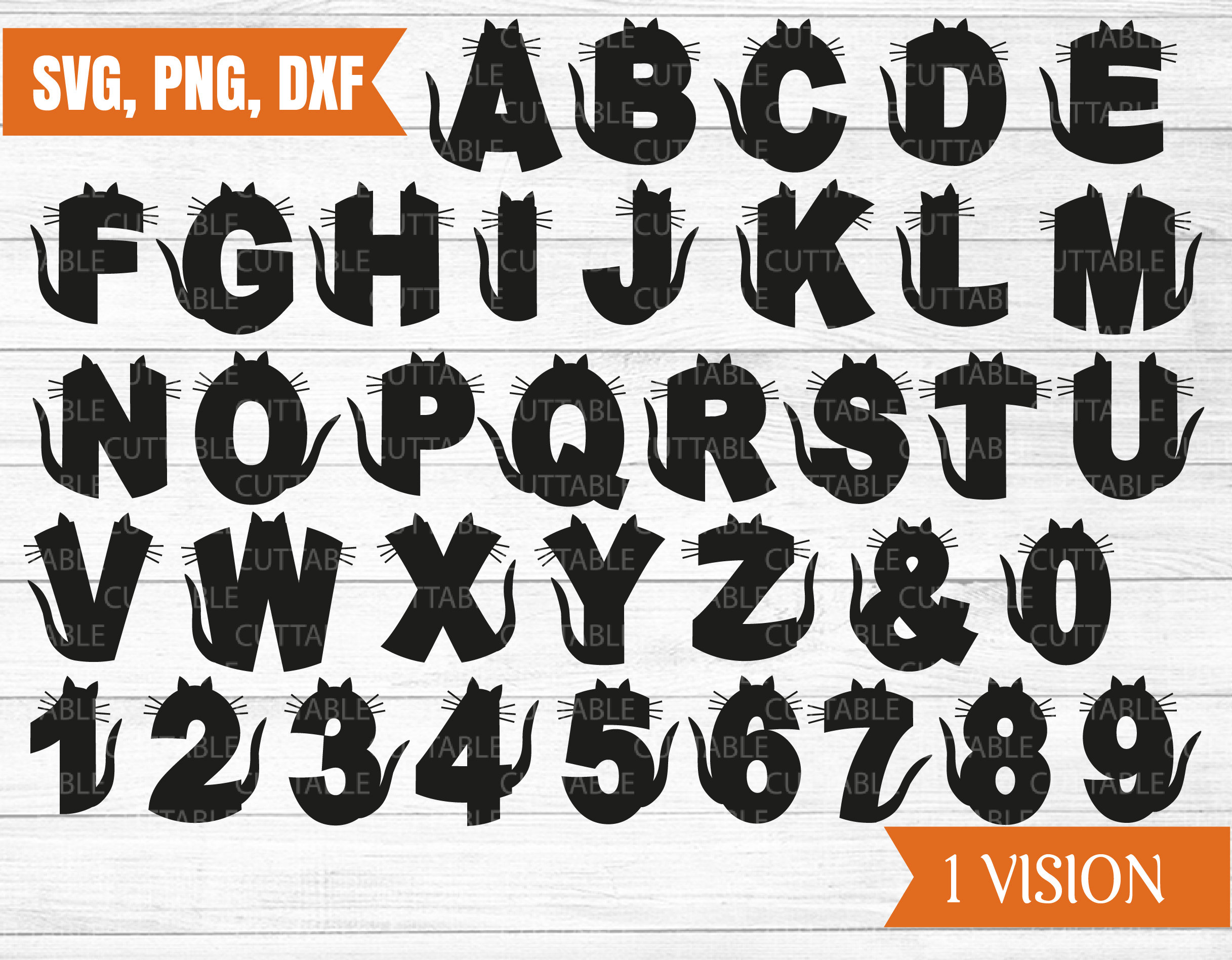 Cat Alphabet & numbers svg cat ears whiskers tail cat Etsy