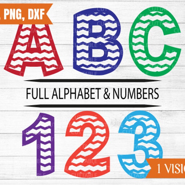 Zigzag Alphabet and numbers svg, full alphabet zigzag patterned letters numbers cut file, ABC wall stickers svg, t-shirt design svg,dxf,png