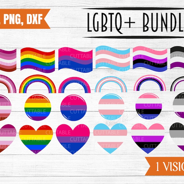 LGBTQ+ SVG bundle, Pride Flags, Hearts, badges, rainbows, Pride symbols, Gay t-shirt design, commercial use cricut, silhouette svg, dxf, png