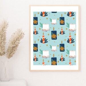 Christmas Candle Pattern Blue DIGITAL Illustration