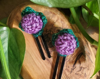 Crochet Berry Hair Clips and Tie Set, Hand Crafted, Compostable Package