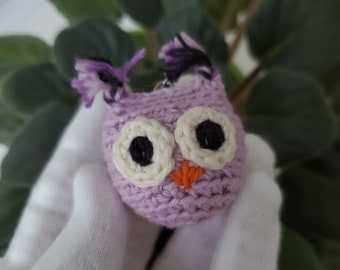 Knitted Lavender Owl Keychain, Eco-Friendly Package