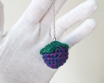Crochet Blackberry Keychain, Cute Purple Blue Berry Keyring