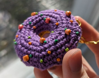 Hand Crafted Crochet Pumpkin Spice Donut keychain/ Doughnut keyring