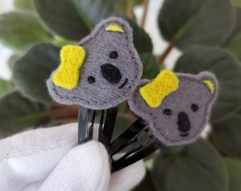 Felt Koala Hair Clips with Yellow Bows (Compostable Package)