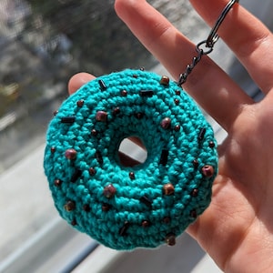 Hand Crafted Crochet Mint Chocolate Donut keychain/ Doughnut keyring