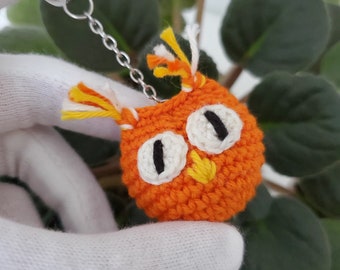 Knitted Orange Owl Keychain, Eco-friendly Packaging