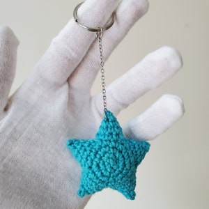 Cute crochet blue star keychain/keyring, shipped in 100% compostable package