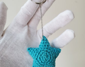 Crochet Blue Star Keychain, Handmade Car Charm, Eco-Friendly Package