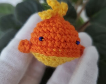 Knitted Orange Whale Keychain in Eco-Friendly Package