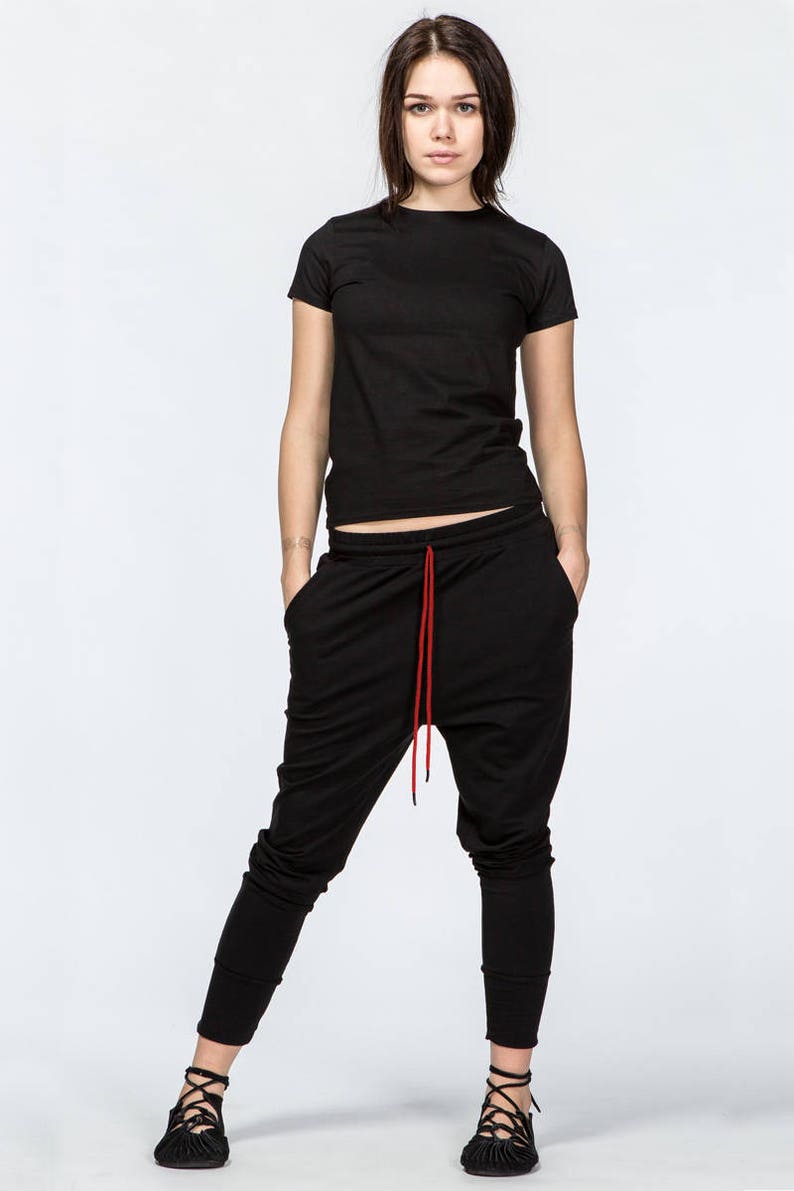 Drop Crotch Yoga Hippie Pants Women Black Warm Cotton Pockets Etsy