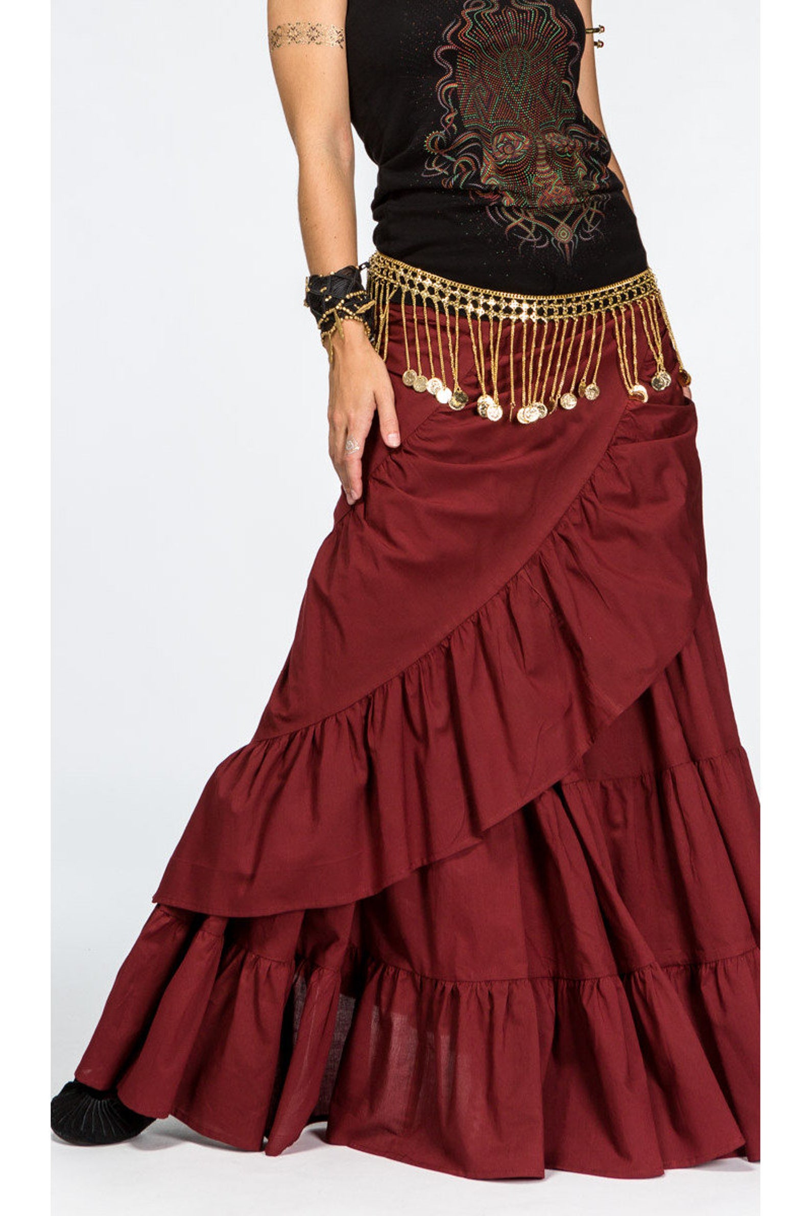 Maxi Boho Red Skirt Women Long Festival Cotton Fairy Skirt Etsy