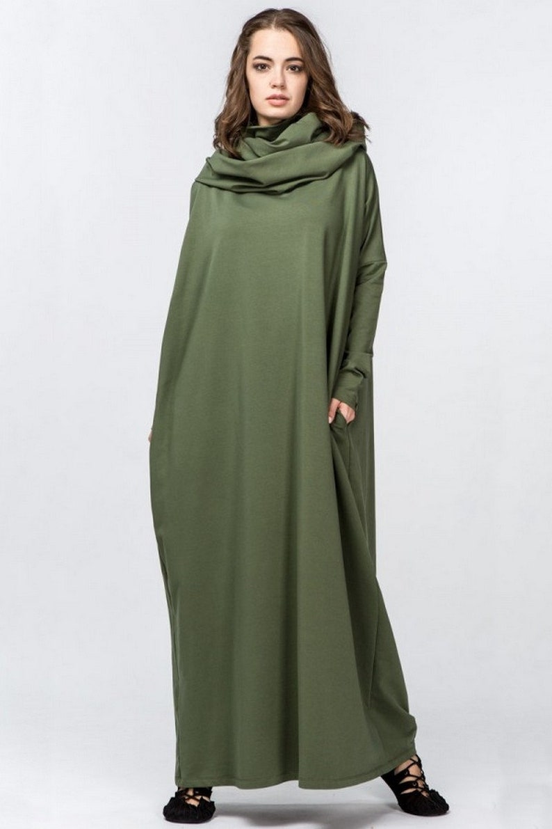 Women oversize boho kaftan dress Loose cozy warm coton green | Etsy
