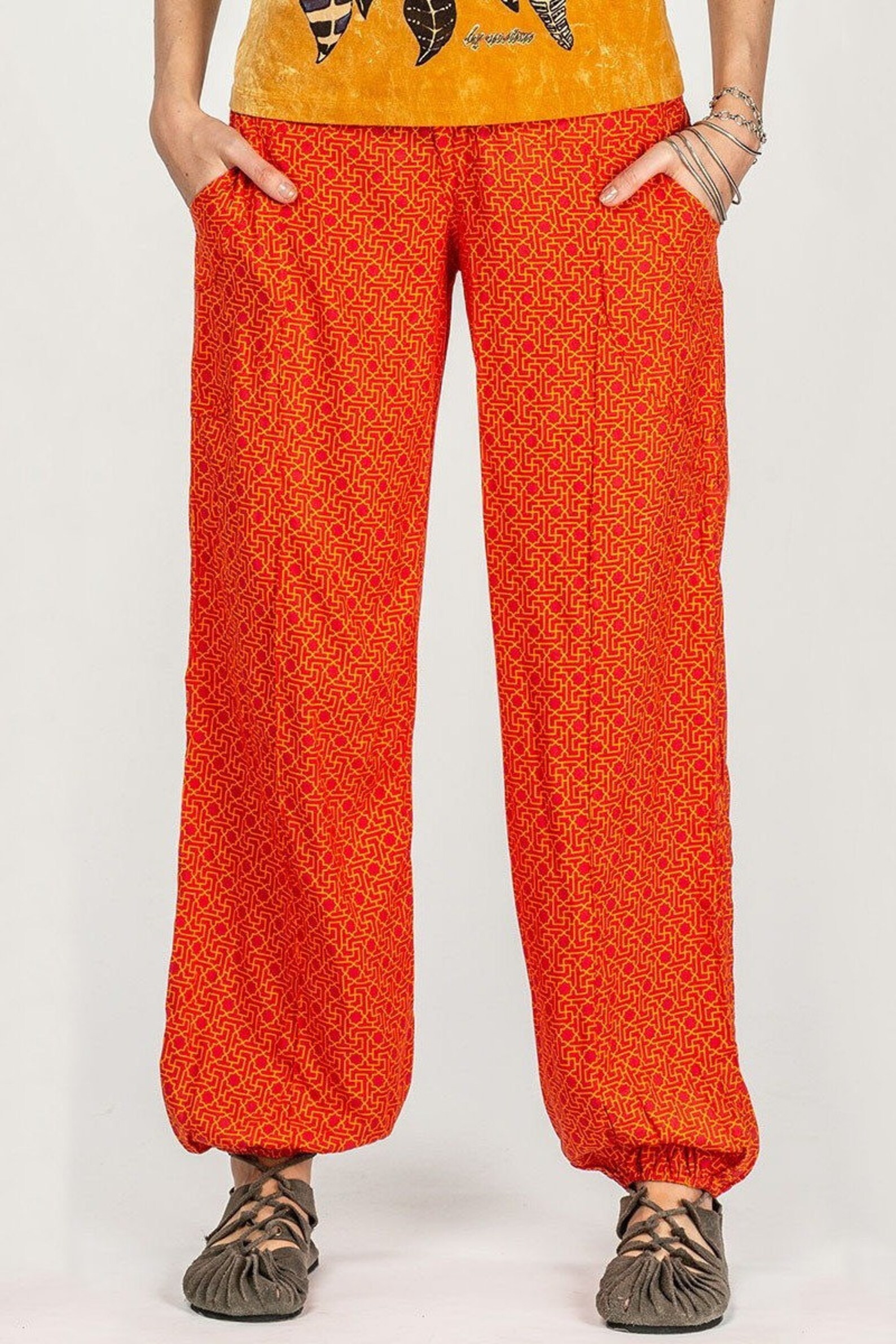 Loose Pants Women Orange Hippie Hippy Aladdin Gypsy Baggy Yoga Etsy