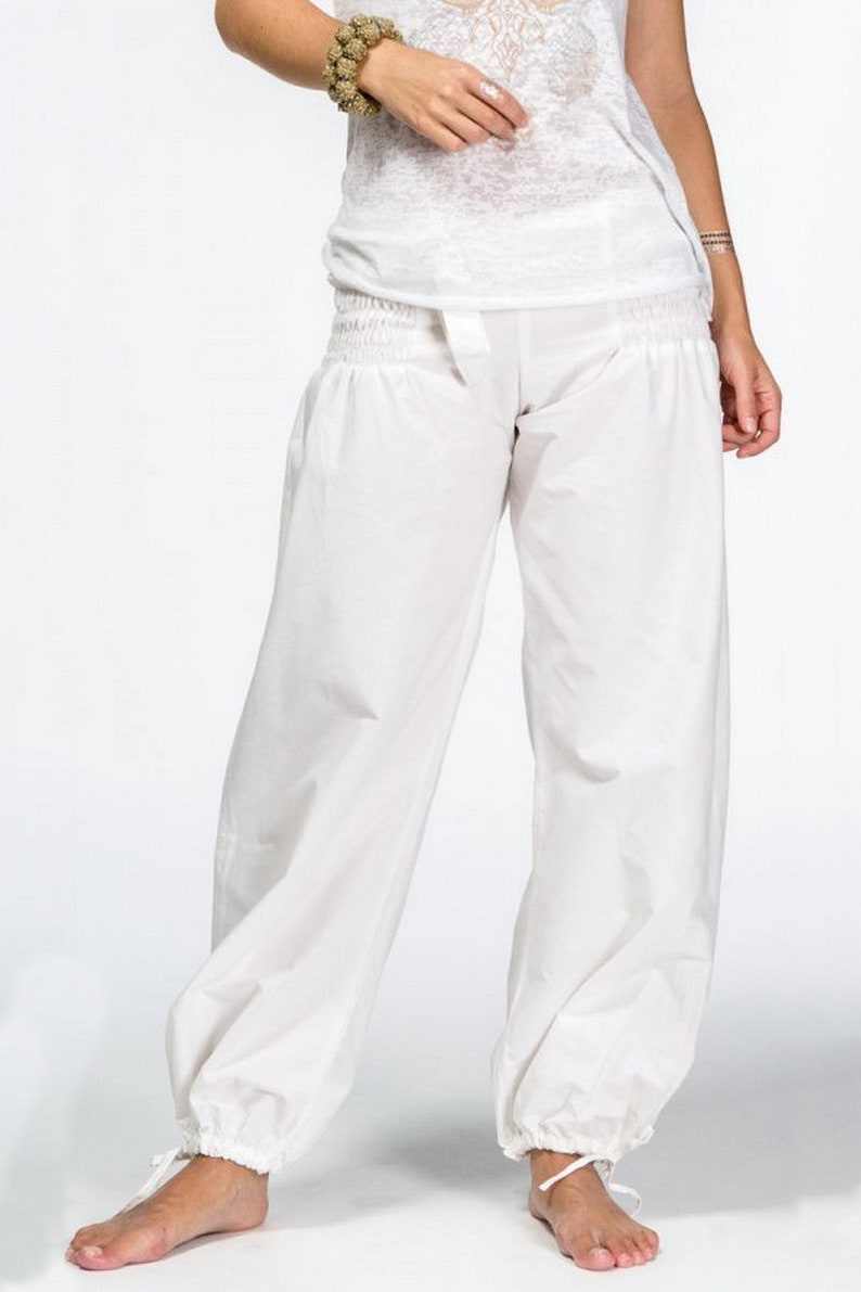 Women white cotton yoga pants Comfortable casual festival Gym | Etsy