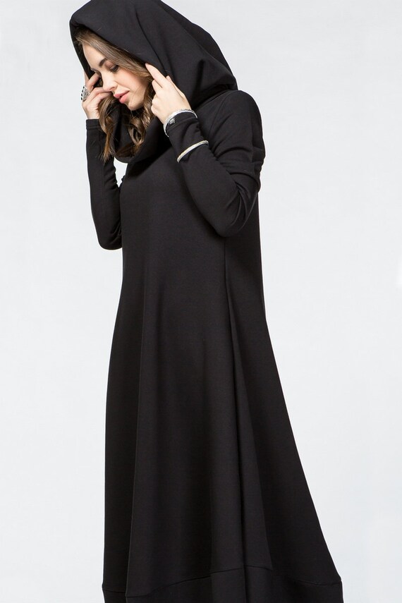 hooded black dress