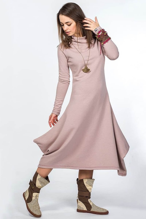 pink boho dress with sleeves