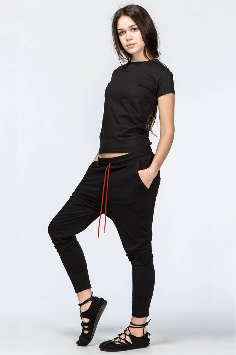 Drop Crotch Yoga Hippie Pants Women Black Warm Cotton Pockets Etsy