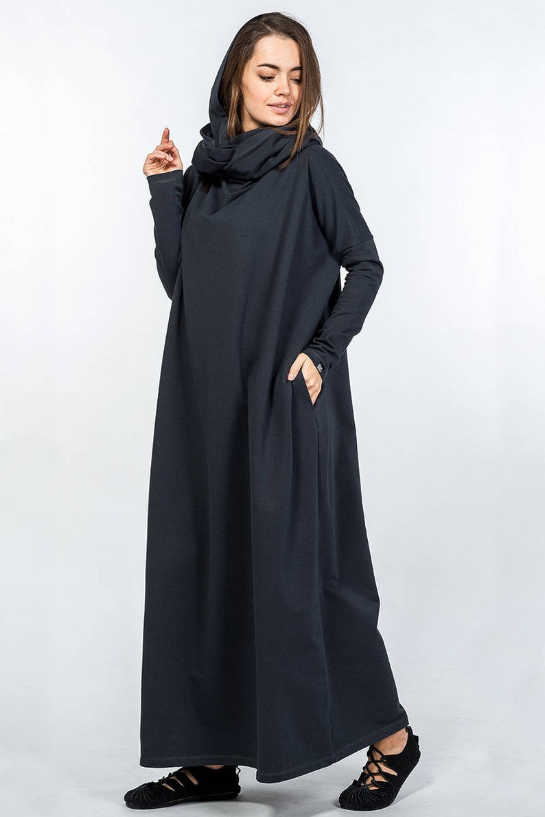 Women gray long hooded dress Maxi warm kaftan boho winter | Etsy