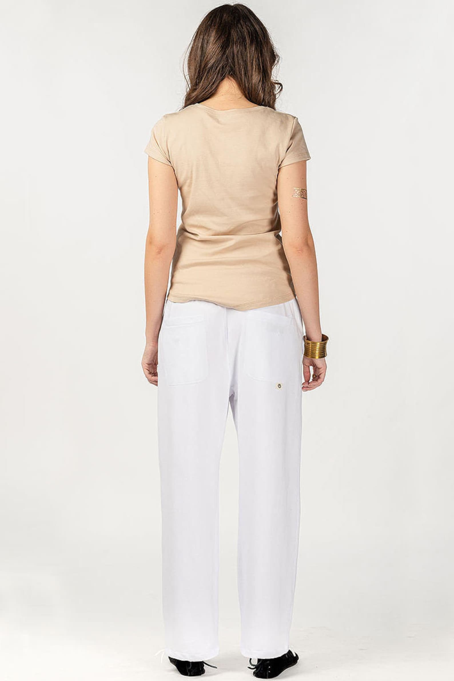 White Womens Cotton Yoga Pants Natural Plant Dyed Pockets Yogi Etsy