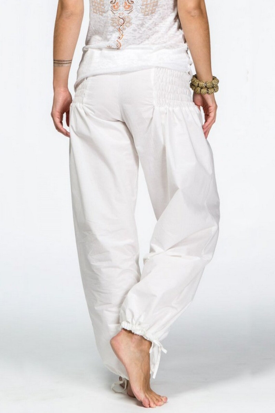 Women white cotton yoga pants Comfortable casual festival Gym Etsy