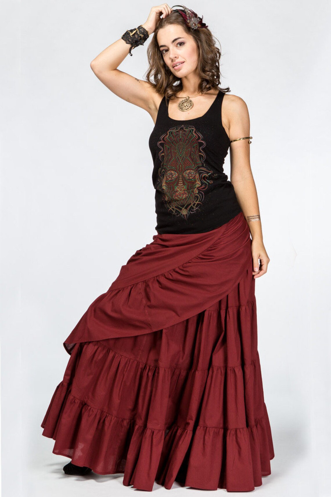 Maxi Boho Red Skirt Women Long Festival Cotton Fairy Skirt Etsy