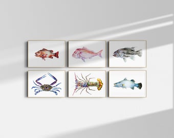 Bundle Set of 6 - Coastal Sea Life Art Prints