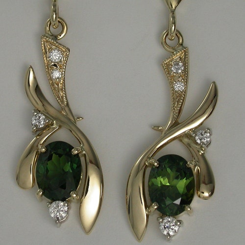 Antique Byzantine Style Emerald Diamond Gold Drop Earrings | Etsy