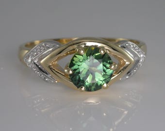Green Parti Sapphire and Diamond Ring