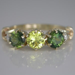 Green and Yellow Parti Sapphire and Diamond Ring