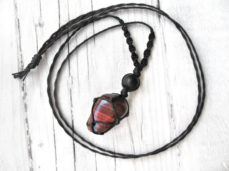 Mens Necklace Protection Pendant Red Tigers Eye and Black Onyx Necklace Inner Strength necklace Healing Jewelry for Grounding