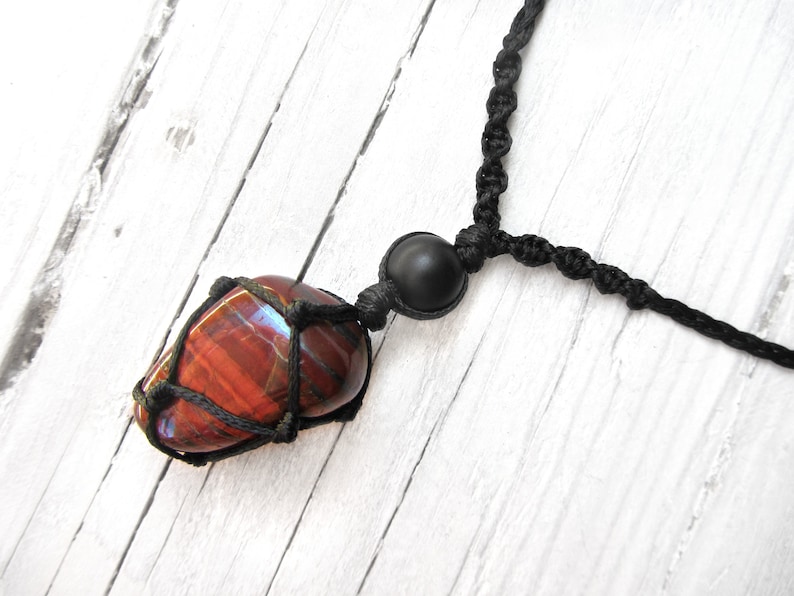 Mens Necklace Protection Pendant Red Tigers Eye and Black Onyx Necklace Inner Strength necklace Healing Jewelry for Grounding